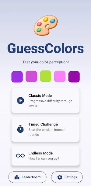 GuessColors - Color Matching app screen