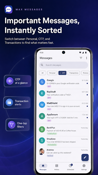 Max Messages inbox screen
