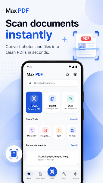 Max PDF: Scan, Merge & Edit app screen
